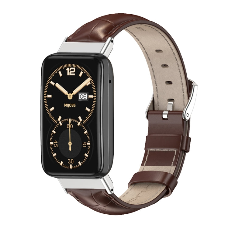 Mijobs Genuine Leather Top Layer Cowhide Watch Band, For Xiaomi Mi Band 7 Pro