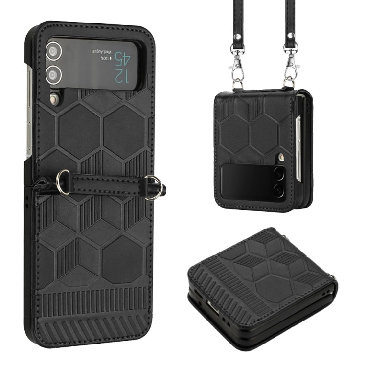 Crossbody Football Texture Leather Phone Case, For Samsung Galaxy Z Flip3 5G, For Samsung Galaxy Z Flip4