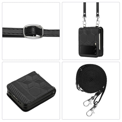 Crossbody Football Texture Leather Phone Case, For Samsung Galaxy Z Flip3 5G, For Samsung Galaxy Z Flip4