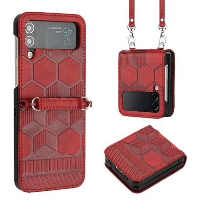 Crossbody Football Texture Leather Phone Case, For Samsung Galaxy Z Flip3 5G, For Samsung Galaxy Z Flip4