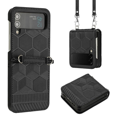 Crossbody Football Texture Leather Phone Case, For Samsung Galaxy Z Flip3 5G, For Samsung Galaxy Z Flip4