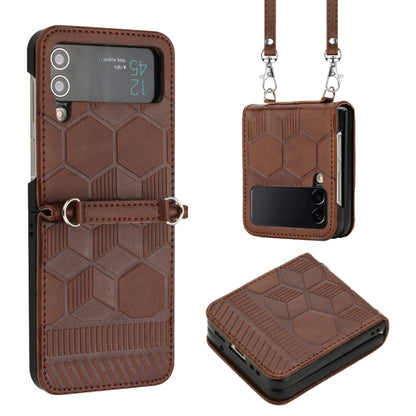 Crossbody Football Texture Leather Phone Case, For Samsung Galaxy Z Flip3 5G, For Samsung Galaxy Z Flip4