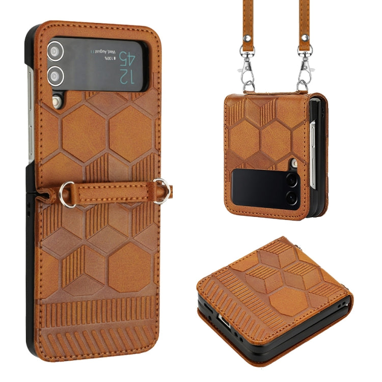 Crossbody Football Texture Leather Phone Case, For Samsung Galaxy Z Flip3 5G, For Samsung Galaxy Z Flip4