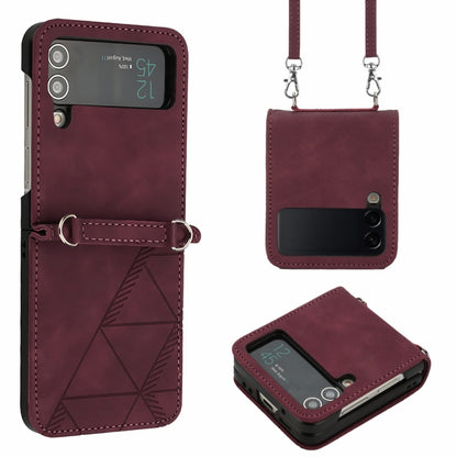 Crossbody 3D Embossed Leather Phone Case, For Samsung Galaxy Z Flip3 5G, For Samsung Galaxy Z Flip4