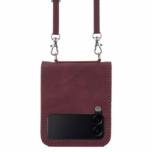 Crossbody 3D Embossed Leather Phone Case, For Samsung Galaxy Z Flip3 5G, For Samsung Galaxy Z Flip4
