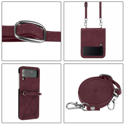 Crossbody 3D Embossed Leather Phone Case, For Samsung Galaxy Z Flip3 5G, For Samsung Galaxy Z Flip4
