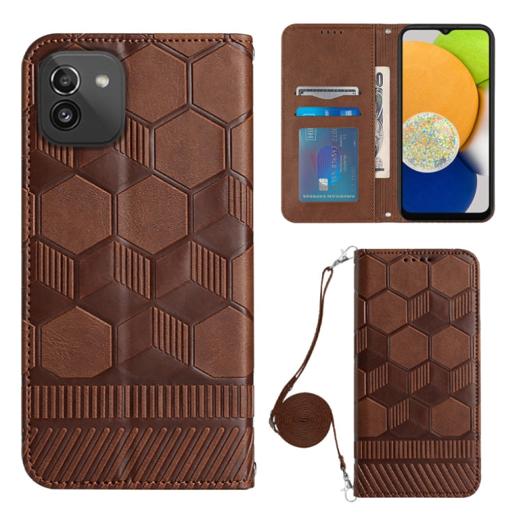 Crossbody Football Texture Magnetic PU Phone Case, For Samsung Galaxy A03 164mm, For Samsung Galaxy A03 166mm, For Samsung Galaxy A03S 164mm India, For Samsung Galaxy A03S 165.8mm US, For Samsung Galaxy A03S 166.5mm EU, For Samsung Galaxy A12 5G/M12/F1...