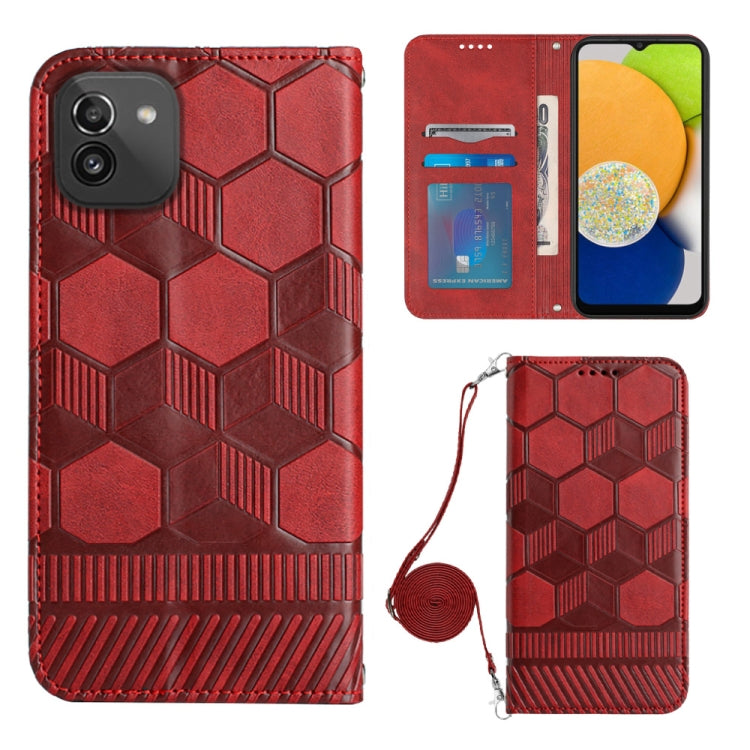 Crossbody Football Texture Magnetic PU Phone Case, For Samsung Galaxy A03 164mm, For Samsung Galaxy A03 166mm, For Samsung Galaxy A03S 164mm India, For Samsung Galaxy A03S 165.8mm US, For Samsung Galaxy A03S 166.5mm EU, For Samsung Galaxy A12 5G/M12/F1...