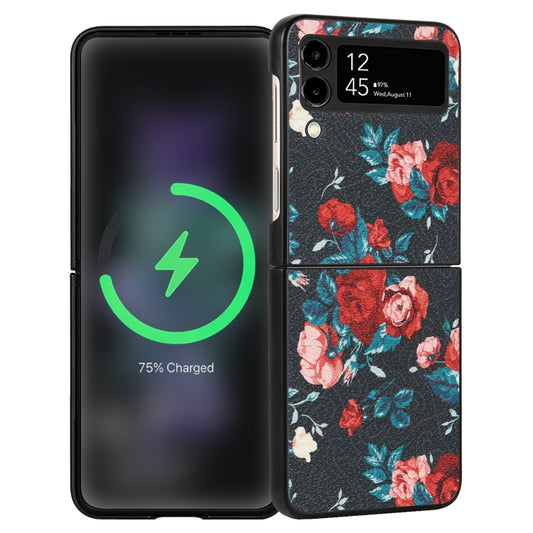 Flowers Pattern Leather Folded Phone Case, For Samsung Galaxy Z Flip4, For Samsung Galaxy Z Flip3 5G