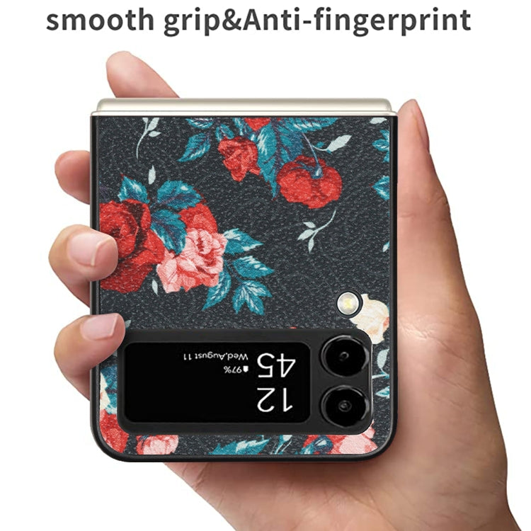 Flowers Pattern Leather Folded Phone Case, For Samsung Galaxy Z Flip4, For Samsung Galaxy Z Flip3 5G