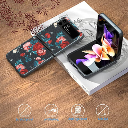 Flowers Pattern Leather Folded Phone Case, For Samsung Galaxy Z Flip4, For Samsung Galaxy Z Flip3 5G
