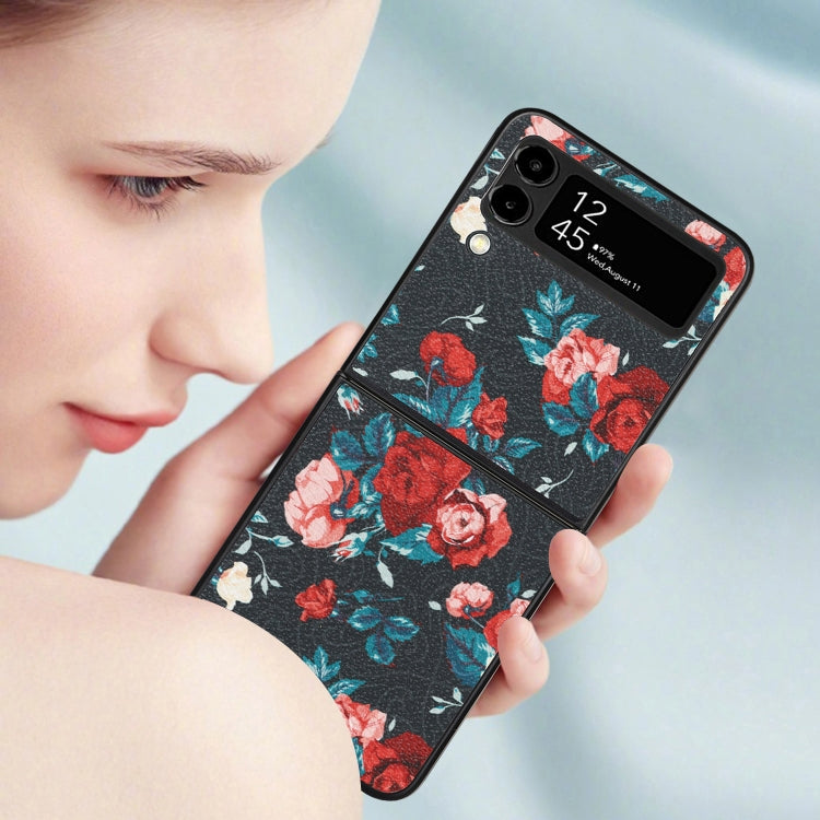 Flowers Pattern Leather Folded Phone Case, For Samsung Galaxy Z Flip4, For Samsung Galaxy Z Flip3 5G