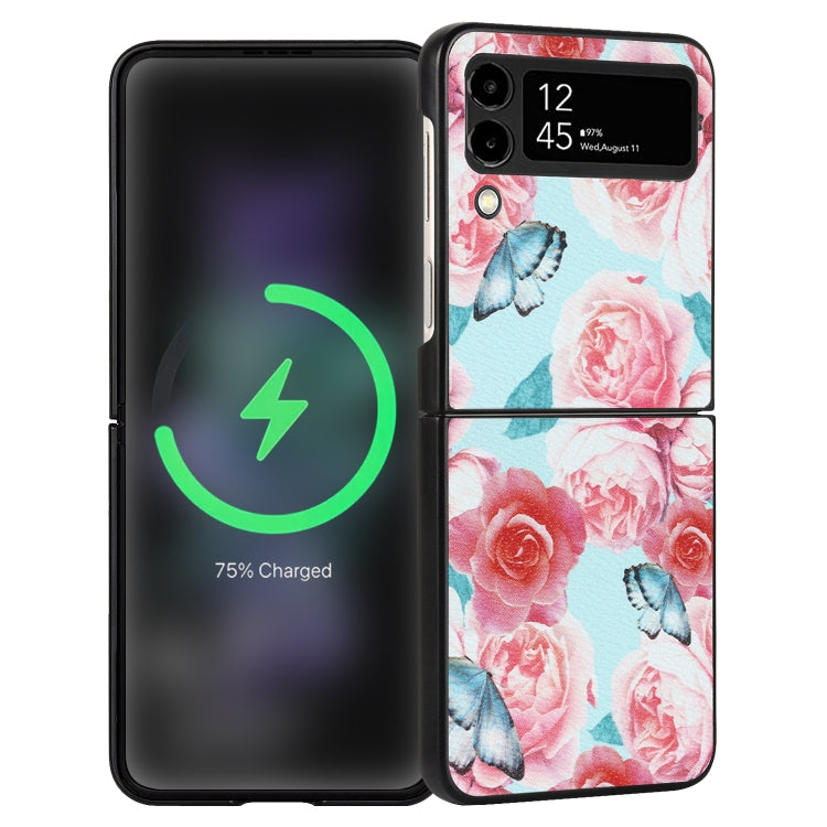 Flowers Pattern Leather Folded Phone Case, For Samsung Galaxy Z Flip4, For Samsung Galaxy Z Flip3 5G