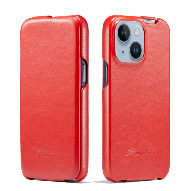Fierre Shann Oil Wax Texture Vertical Flip PU Phone Case, For iPhone 14, For iPhone 14 Plus, For iPhone 14 Pro, For iPhone 14 Pro Max