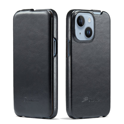Fierre Shann Oil Wax Texture Vertical Flip PU Phone Case, For iPhone 14, For iPhone 14 Plus, For iPhone 14 Pro, For iPhone 14 Pro Max