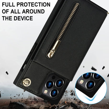 Cross-body Zipper Square Phone Case with Holder, For iPhone 14, For iPhone 14 Plus, For iPhone 14 Pro, For iPhone 14 Pro Max