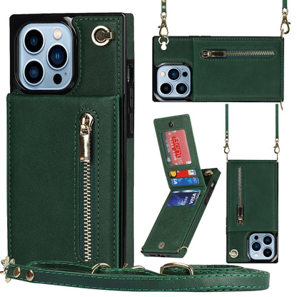 Cross-body Zipper Square Phone Case with Holder, For iPhone 14, For iPhone 14 Plus, For iPhone 14 Pro, For iPhone 14 Pro Max