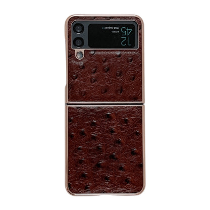 Genuine Leather Ostrich Texture Nano Electroplating Phone Case, For Samsung Galaxy Z Flip4 5G, For Samsung Galaxy Z Flip3 5G