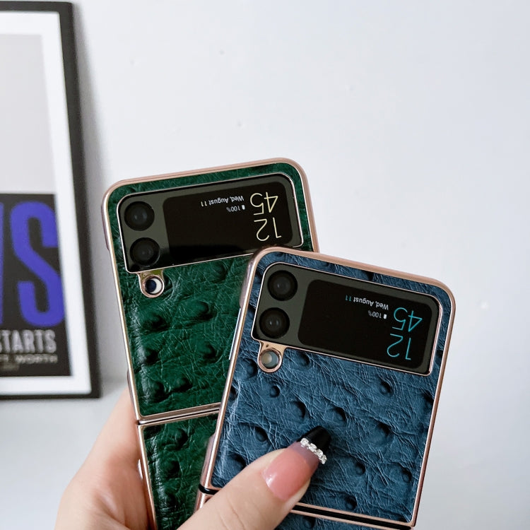 Genuine Leather Ostrich Texture Nano Electroplating Phone Case, For Samsung Galaxy Z Flip4 5G, For Samsung Galaxy Z Flip3 5G