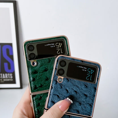 Genuine Leather Ostrich Texture Nano Electroplating Phone Case, For Samsung Galaxy Z Flip4 5G, For Samsung Galaxy Z Flip3 5G