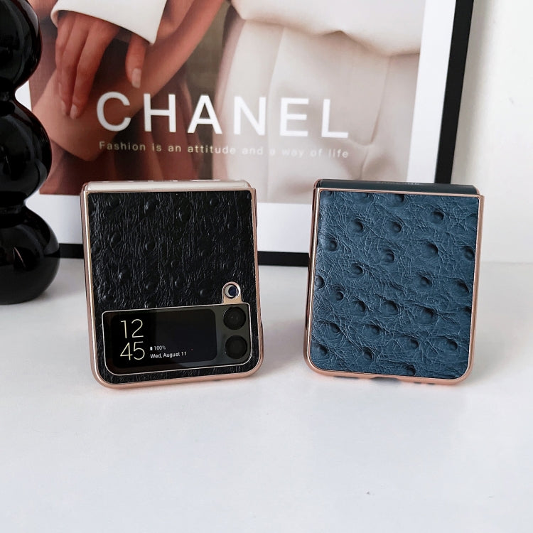 Genuine Leather Ostrich Texture Nano Electroplating Phone Case, For Samsung Galaxy Z Flip4 5G, For Samsung Galaxy Z Flip3 5G