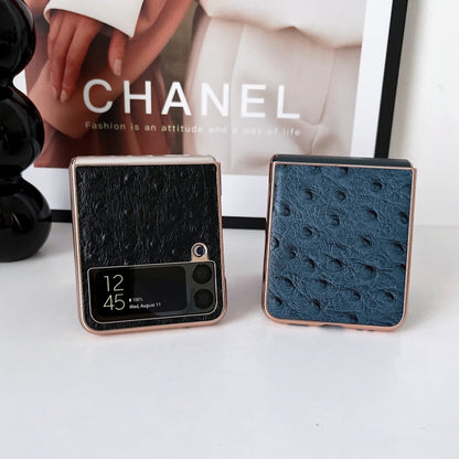 Genuine Leather Ostrich Texture Nano Electroplating Phone Case, For Samsung Galaxy Z Flip4 5G, For Samsung Galaxy Z Flip3 5G