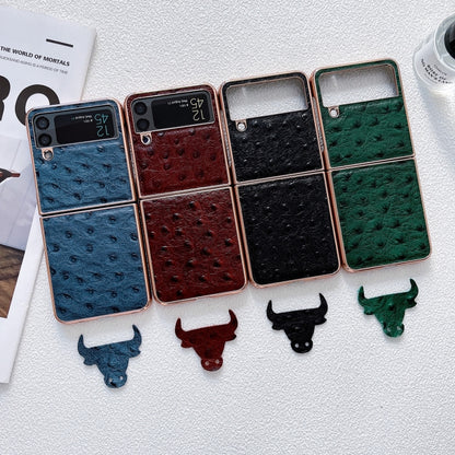 Genuine Leather Ostrich Texture Nano Electroplating Phone Case, For Samsung Galaxy Z Flip4 5G, For Samsung Galaxy Z Flip3 5G