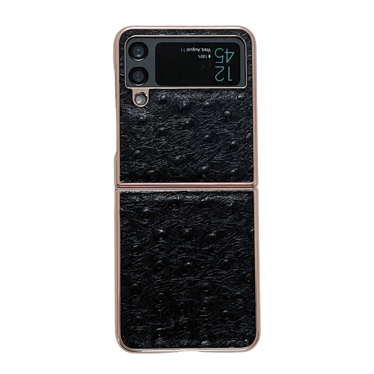Genuine Leather Ostrich Texture Nano Electroplating Phone Case, For Samsung Galaxy Z Flip4 5G, For Samsung Galaxy Z Flip3 5G