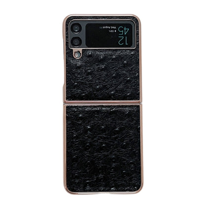 Genuine Leather Ostrich Texture Nano Electroplating Phone Case, For Samsung Galaxy Z Flip4 5G, For Samsung Galaxy Z Flip3 5G