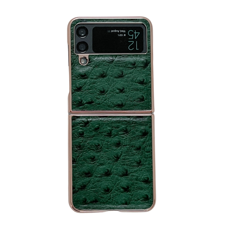 Genuine Leather Ostrich Texture Nano Electroplating Phone Case, For Samsung Galaxy Z Flip4 5G, For Samsung Galaxy Z Flip3 5G
