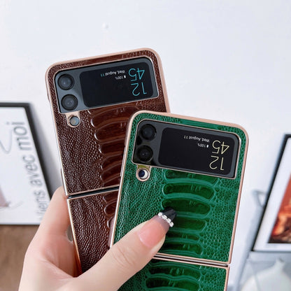 Genuine Leather Weilai Series Nano Electroplating Phone Case, For Samsung Galaxy Z Flip4 5G, For Samsung Galaxy Z Flip3 5G
