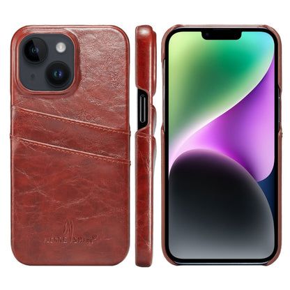 Fierre Shann Retro Oil Wax Texture PU Leather Case with Card Slots, For iPhone 14, For iPhone 14 Plus, For iPhone 14 Pro, For iPhone 14 Pro Max
