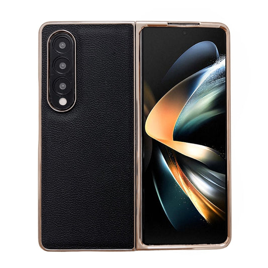 Genuine Leather Luolai Series Nano Plating Phone Case, For Samsung Galaxy Z Fold4 5G, For Samsung Galaxy Z Fold3 5G