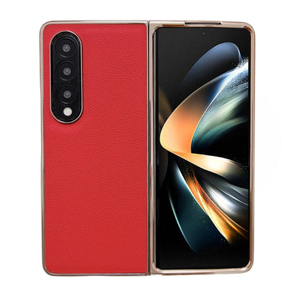 Genuine Leather Luolai Series Nano Plating Phone Case, For Samsung Galaxy Z Fold4 5G, For Samsung Galaxy Z Fold3 5G
