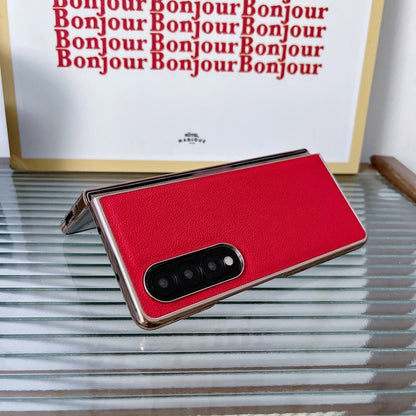 Genuine Leather Luolai Series Nano Plating Phone Case, For Samsung Galaxy Z Fold4 5G, For Samsung Galaxy Z Fold3 5G