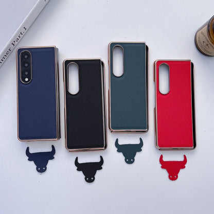 Genuine Leather Luolai Series Nano Plating Phone Case, For Samsung Galaxy Z Fold4 5G, For Samsung Galaxy Z Fold3 5G