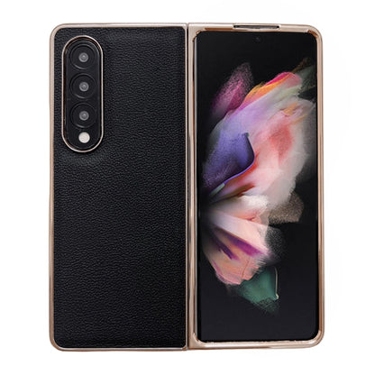 Genuine Leather Luolai Series Nano Plating Phone Case, For Samsung Galaxy Z Fold4 5G, For Samsung Galaxy Z Fold3 5G