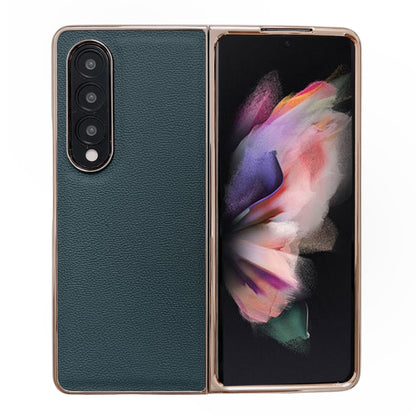 Genuine Leather Luolai Series Nano Plating Phone Case, For Samsung Galaxy Z Fold4 5G, For Samsung Galaxy Z Fold3 5G