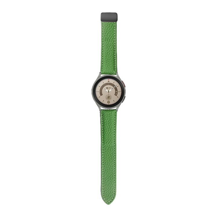 For Samsung Galaxy Watch5 40mm / 44mm Litchi Genuine Leather Watch Band, Black Buckle, Silver Buckle