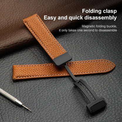 For Samsung Galaxy Watch5 40mm / 44mm Litchi Genuine Leather Watch Band, Black Buckle, Silver Buckle