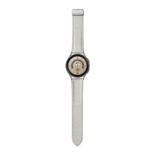 For Samsung Galaxy Watch5 40mm / 44mm Litchi Genuine Leather Watch Band, Black Buckle, Silver Buckle
