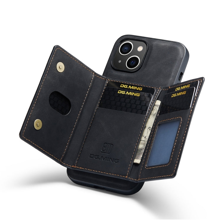 DG.MING M2 Series 3-Fold Card Bag Magnetic Leather Case, For iPhone 14, For iPhone 14 Plus, For iPhone 14 Pro, For iPhone 14 Pro Max