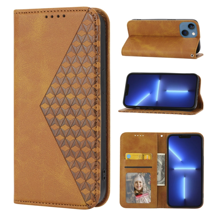 Cubic Grid Calf Texture Magnetic Closure Leather Phone Case, For iPhone 14, For iPhone 14 Plus, For iPhone 14 Pro, For iPhone 14 Pro Max, For iPhone 13 mini, For iPhone 13, For iPhone 13 Pro, For iPhone 13 Pro Max
