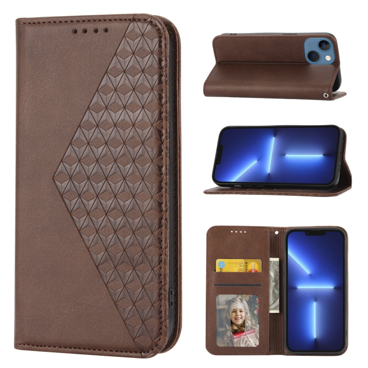 Cubic Grid Calf Texture Magnetic Closure Leather Phone Case, For iPhone 14, For iPhone 14 Plus, For iPhone 14 Pro, For iPhone 14 Pro Max, For iPhone 13 mini, For iPhone 13, For iPhone 13 Pro, For iPhone 13 Pro Max