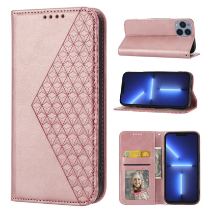 Cubic Grid Calf Texture Magnetic Closure Leather Phone Case, For iPhone 14, For iPhone 14 Plus, For iPhone 14 Pro, For iPhone 14 Pro Max, For iPhone 13 mini, For iPhone 13, For iPhone 13 Pro, For iPhone 13 Pro Max