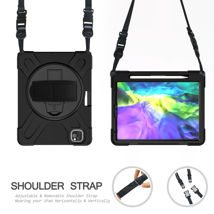 For iPad Pro 12.9 (2020) 360 Degree Rotation Silicone Protective Cover with Holder & Hand Strap & Long Strap & Pencil Slot, For iPad Pro 12.9 2020 / 2018, For iPad Pro 12.9 2022 / 2020 / 2021 / 2018