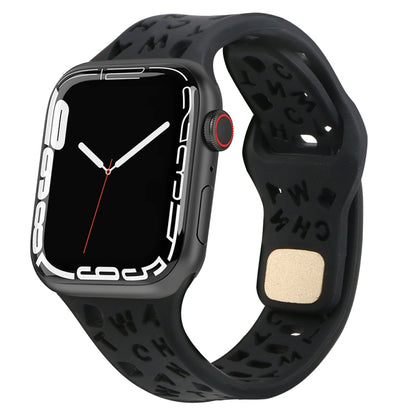 English Letters Silicone Watch Band, For Apple Watch Ultra 49mm / Series 8&7 45mm / SE 2&6&SE&5&4 44mm / 3&2&1 42mm, For Apple Watch Series 8&7 41mm / SE 2&6&SE&5&4 40mm / 3&2&1 38mm