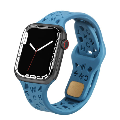 English Letters Silicone Watch Band, For Apple Watch Ultra 49mm / Series 8&7 45mm / SE 2&6&SE&5&4 44mm / 3&2&1 42mm, For Apple Watch Series 8&7 41mm / SE 2&6&SE&5&4 40mm / 3&2&1 38mm