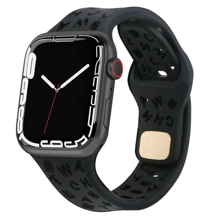 English Letters Silicone Watch Band, For Apple Watch Ultra 49mm / Series 8&7 45mm / SE 2&6&SE&5&4 44mm / 3&2&1 42mm, For Apple Watch Series 8&7 41mm / SE 2&6&SE&5&4 40mm / 3&2&1 38mm
