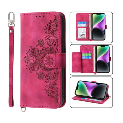 Skin-feel Flowers Embossed Wallet Leather Phone Case, For iPhone 14, For iPhone 14 Plus, For iPhone 14 Pro, For iPhone 14 Pro Max